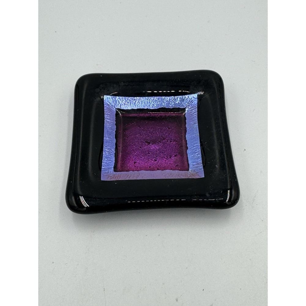 Vintage Handmade‎ Dichroic Art Glass Trinket Dish Square Multicolor Iridescent